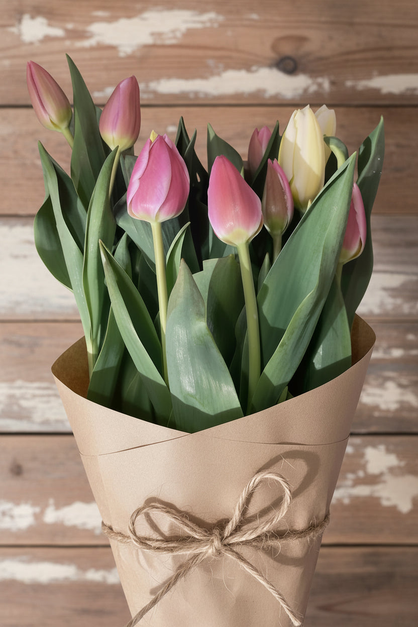 tulip bouquet in Kraft paper